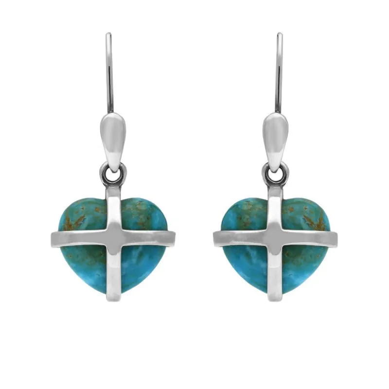 Sterling Silver Turquoise Small Cross Heart Drop Earrings sold by C.W. Sellors