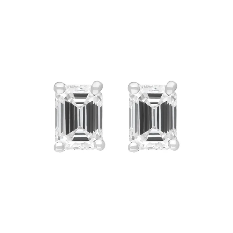 18ct Yellow and White Gold 0.64ct Diamond Emerald Cut Solitaire Stud Earrings sold by C.W. Sellors