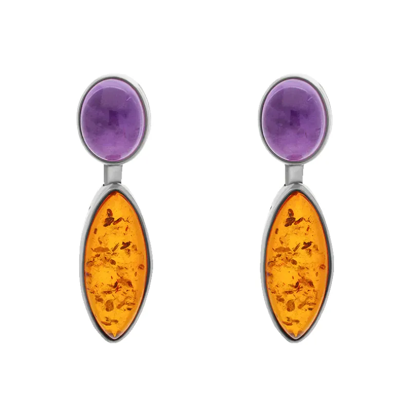 Sterling Silver Amber Amethyst Oval Top Marquise Drop Stud Earrings D sold by C.W. Sellors
