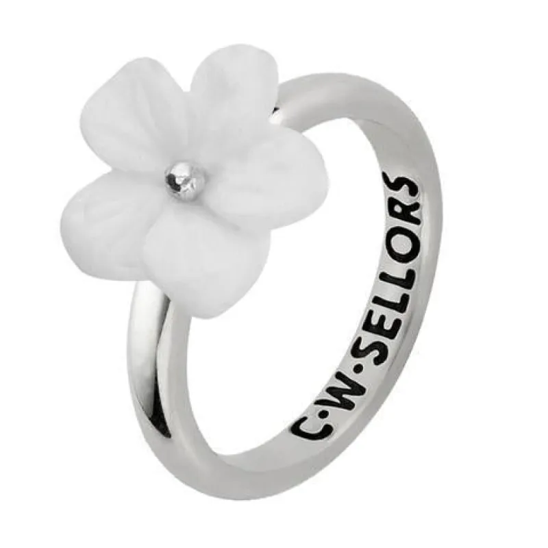Sterling Silver White Agate Tuberose 12mm Pansy Ring sold by C.W. Sellors
