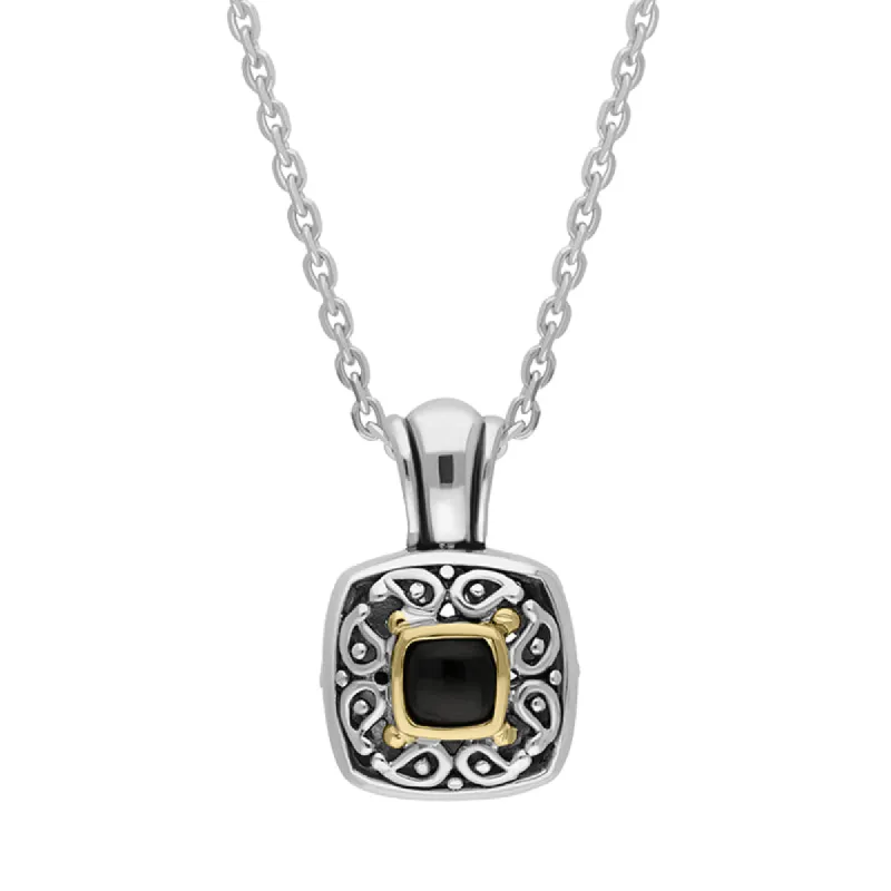 Sterling Silver Whitby Jet Ornate Square Necklace D sold by C.W. Sellors