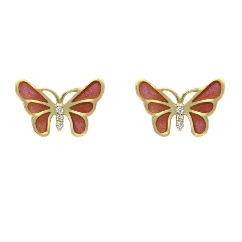 18ct Yellow Gold Diamond Red Enamel Style & Fashion Butterfly Stud Earrings sold by C.W. Sellors