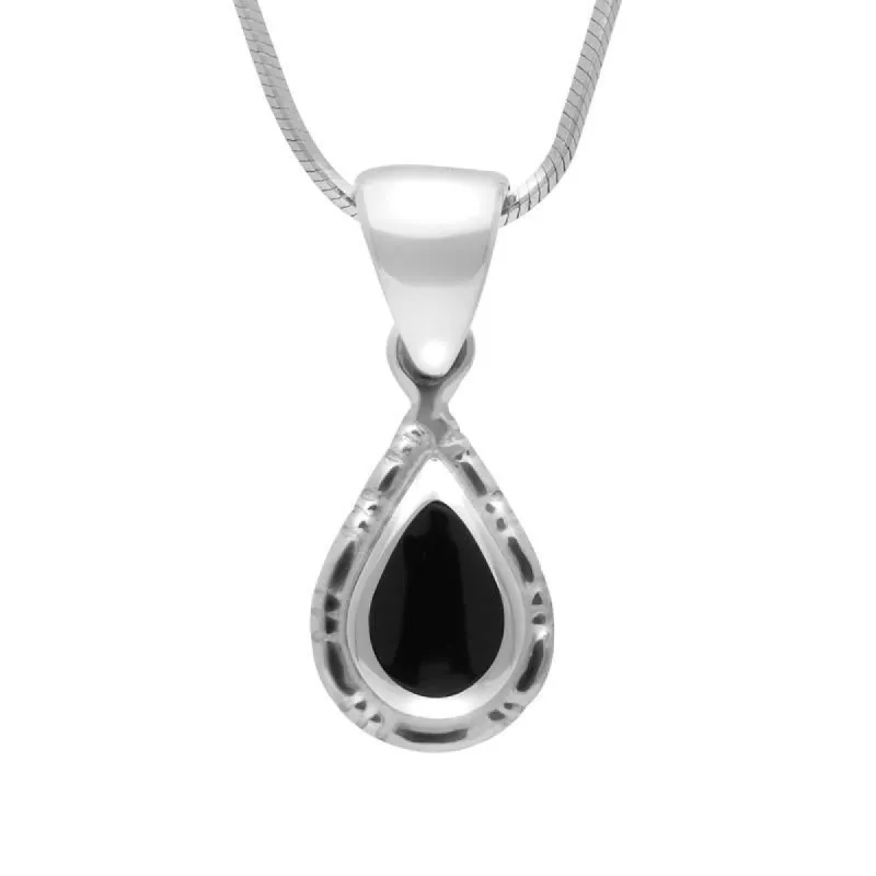 Sterling Silver Whitby Jet Small Beaded Pear Necklace sold by C.W. Sellors