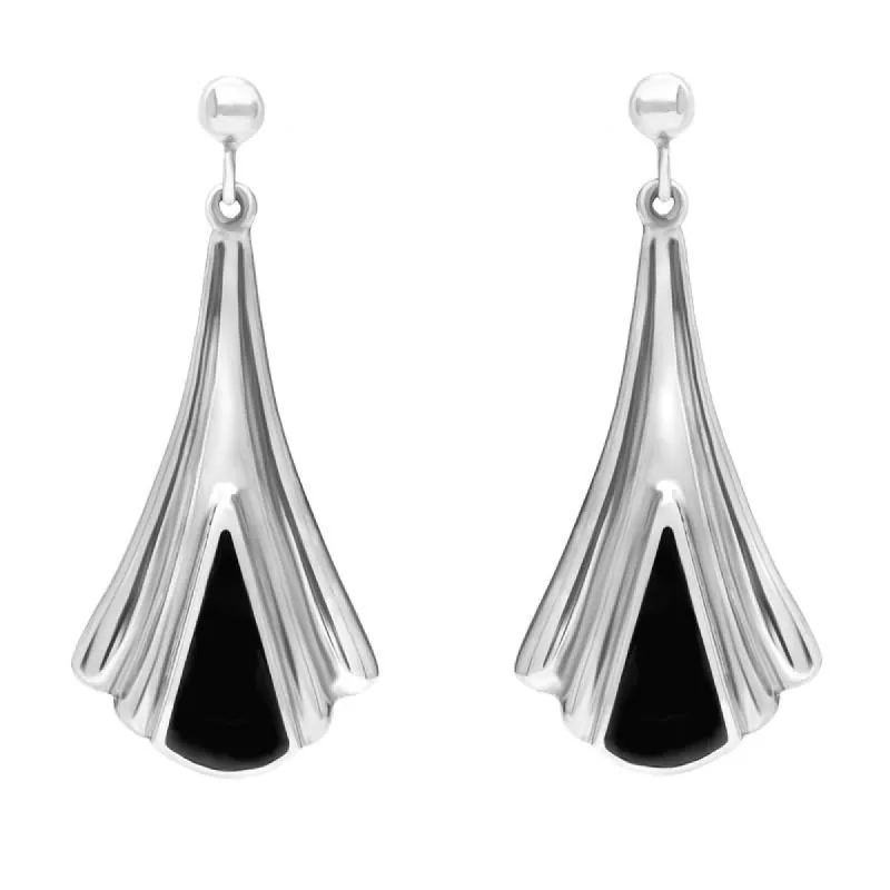 Sterling Silver Whitby Jet Fleur Triangle Drop Earrings sold by C.W. Sellors