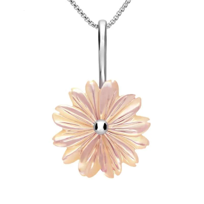 Sterling Silver Pink Mother of Pearl Tuberose 20mm Daisy Necklace sold by C.W. Sellors