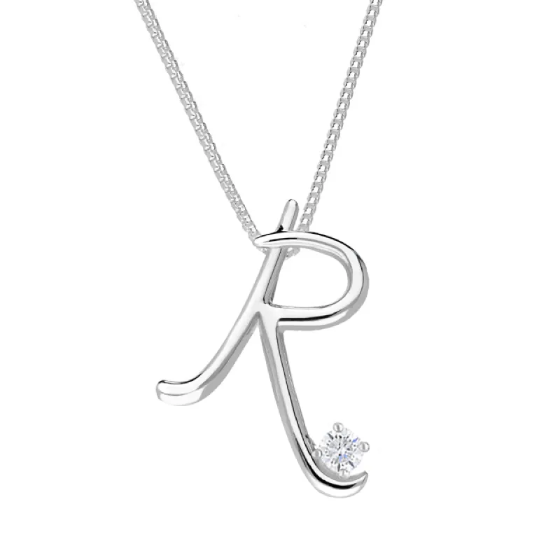 Love Letters 9ct White Gold 0.10ct Diamond Initial R Necklace sold by C.W. Sellors