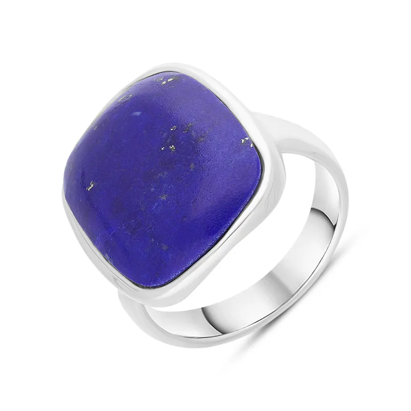 Sterling Silver Lapis Lazuli Medium Chunky Cushion Top Ring D sold by C.W. Sellors