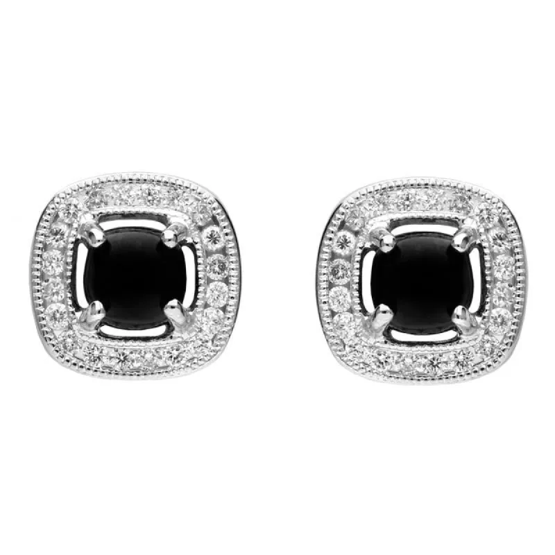 18ct White Gold Whitby Jet and Diamond Stud Earrings sold by C.W. Sellors