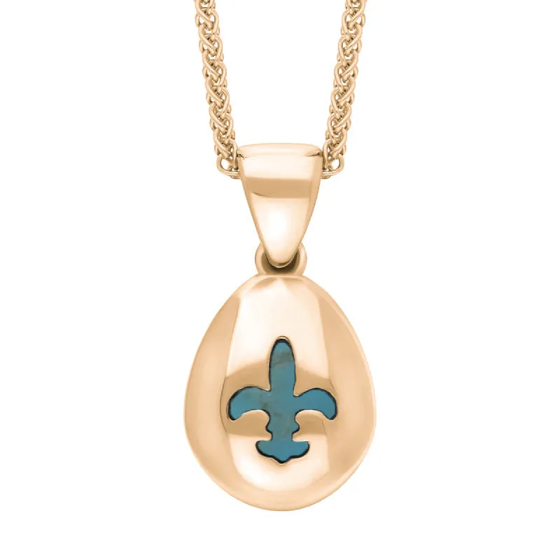 18ct Rose Gold Turquoise Fleur De Lis Pear Shape Necklace sold by C.W. Sellors