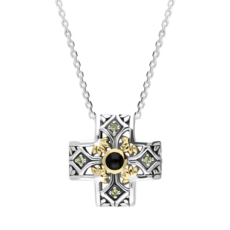 Sterling Silver Whitby Jet Ornate Cross Necklace D sold by C.W. Sellors