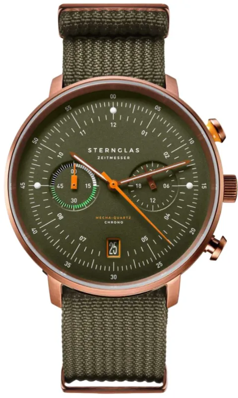 Sternglas Hamburg Chrono Green Bronze Watch sold by C.W. Sellors
