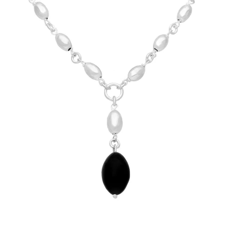 Sterling Silver Whitby Jet Seven Bead Chain Necklace D sold by C.W. Sellors