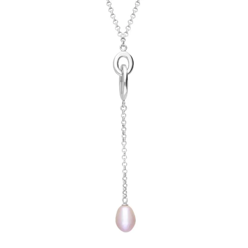 Sterling Silver Pink Pearl Oval Double Drop Necklace D sold by C.W. Sellors