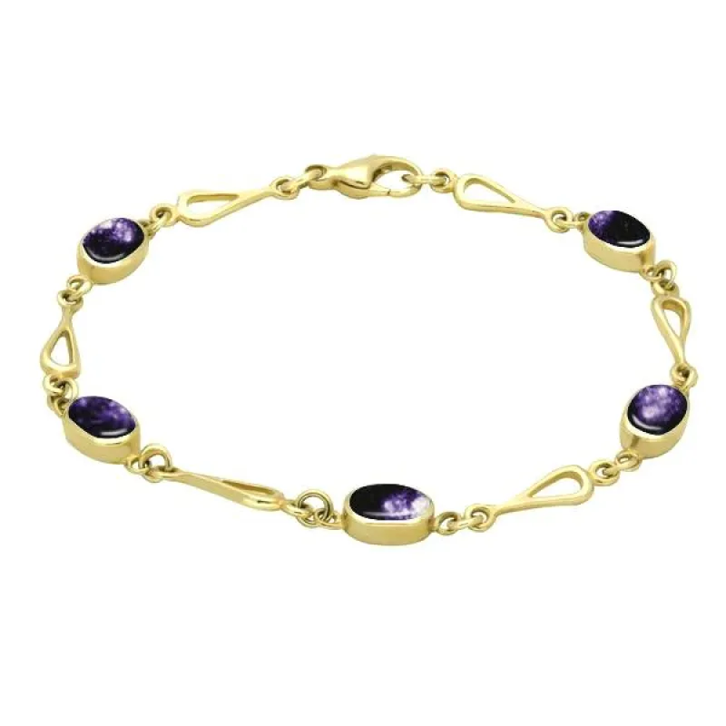 Yellow Gold Blue John Oval Spoon Link Bracelet sold by C.W. Sellors