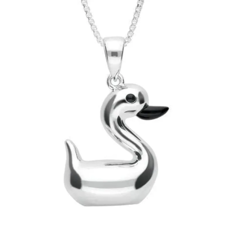 Sterling Silver Whitby Jet Luckiest Duck Small Necklace sold by C.W. Sellors