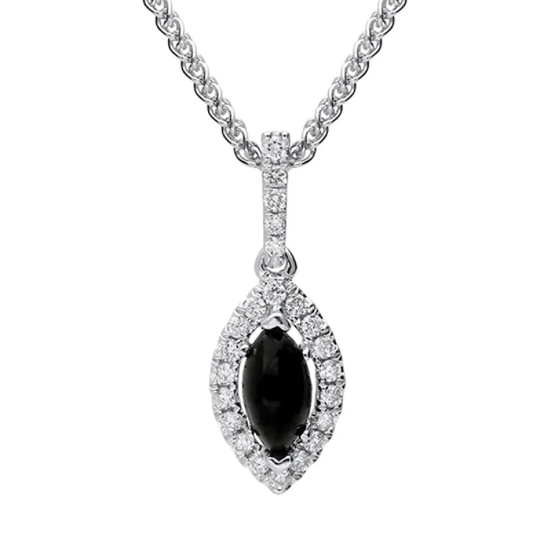 18ct White Gold Whitby Jet 0.11ct Diamond Marquise Necklace sold by C.W. Sellors