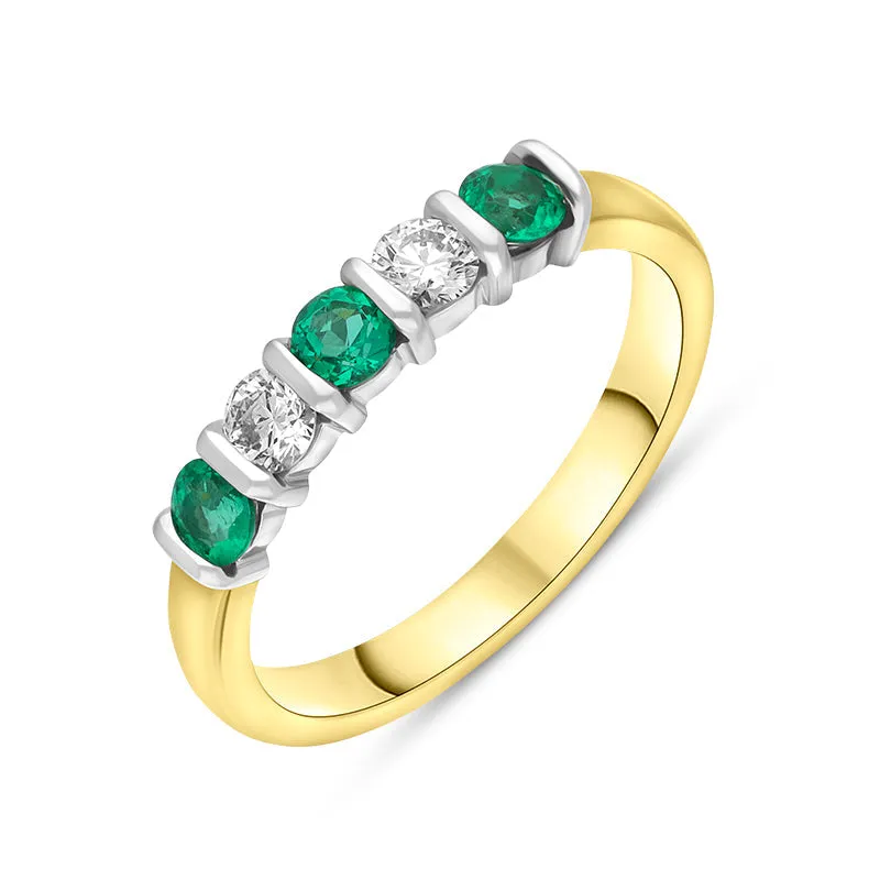 18ct Yellow Gold Emerald Diamond Bar Set Half Eternity Ring sold by C.W. Sellors
