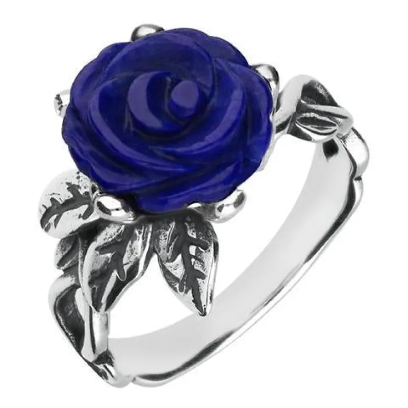 Sterling Silver Lapis Lazuli Tuberose 10mm Rose Leaf Twist Ring sold by C.W. Sellors