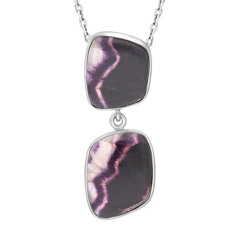 Sterling Silver Blue John Abstract Two Stone Drop Necklace D sold by C.W. Sellors