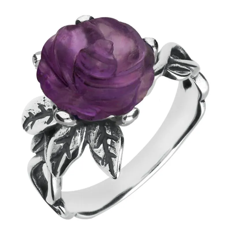 Sterling Silver Amethyst Tuberose 10mm Rose Leaf Twist Ring sold by C.W. Sellors