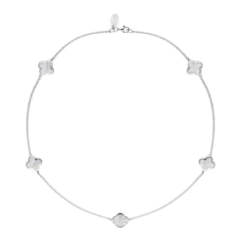 9ct White Gold White Mother of Pearl Bloom Four Leaf Clover Necklace sold by C.W. Sellors