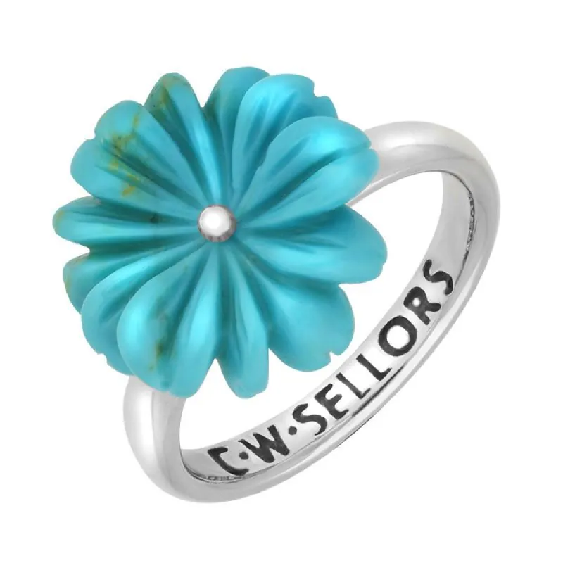 Sterling Silver Turquoise Tuberose 15mm Daisy Ring sold by C.W. Sellors
