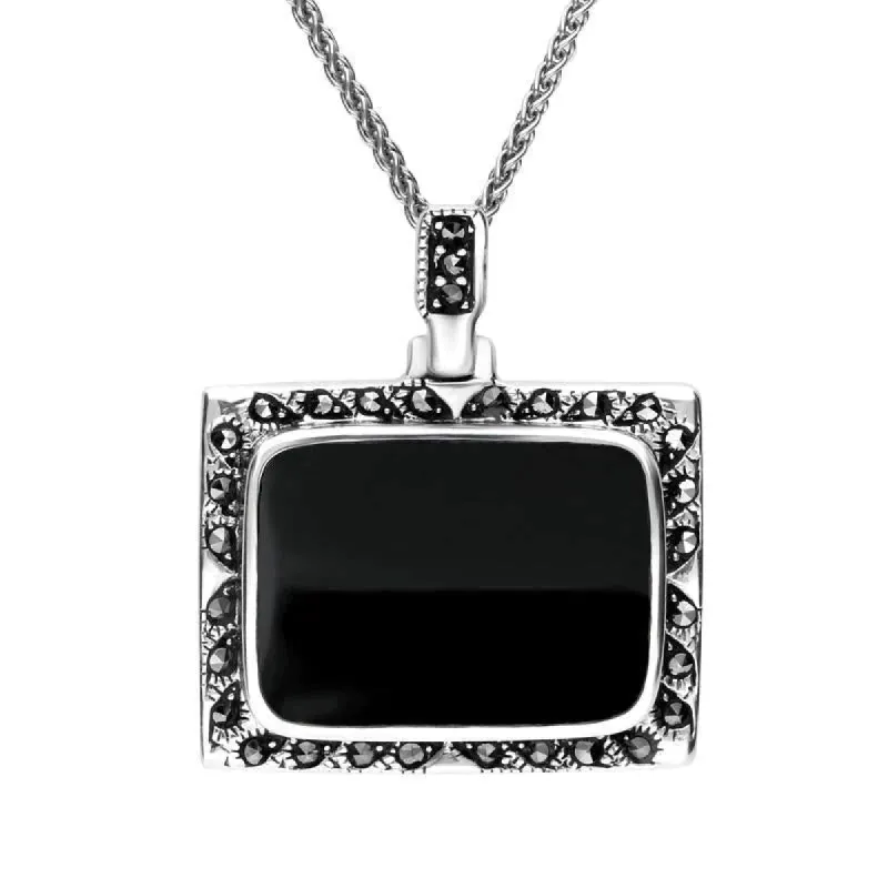 Sterling Silver Whitby Jet Marcasite Large Framed Necklace D sold by C.W. Sellors