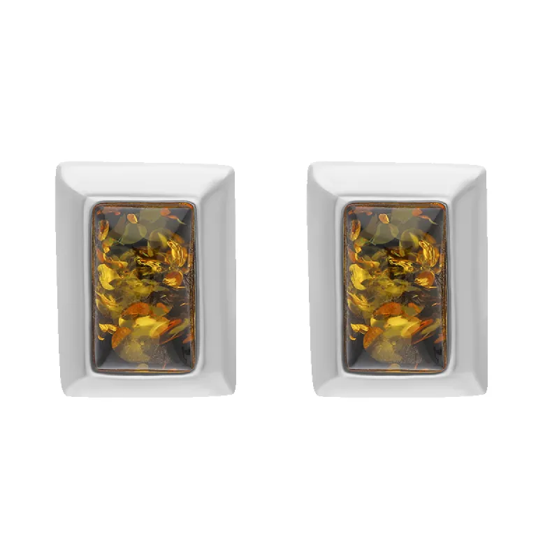 Sterling Silver Amber Rectangular Stud Earrings D sold by C.W. Sellors