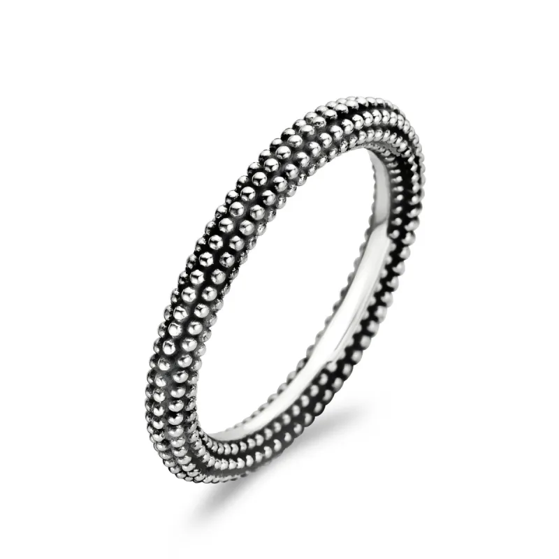 Ti Sento Sterling Silver Oxidised Beaded Ring D made by C.W. Sellors