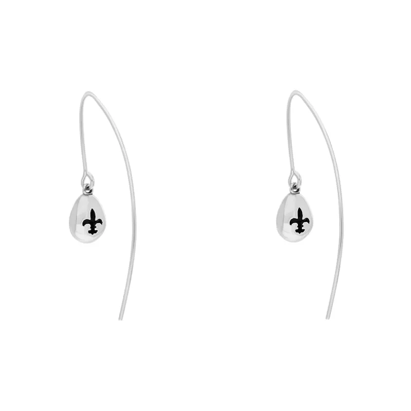 Sterling Silver Whitby Jet Fleur De Lis Disc Drop Earrings sold by C.W. Sellors