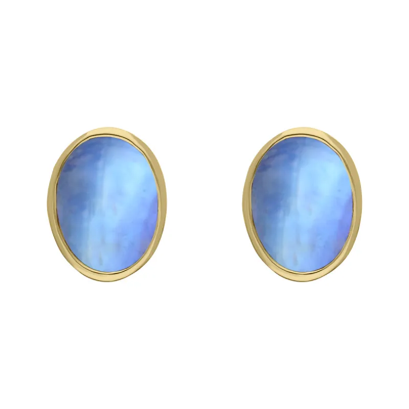 9ct Yellow Gold Sterling Silver Moonstone Stepping Stones 6x8mm Oval Stud Earrings sold by C.W. Sellors