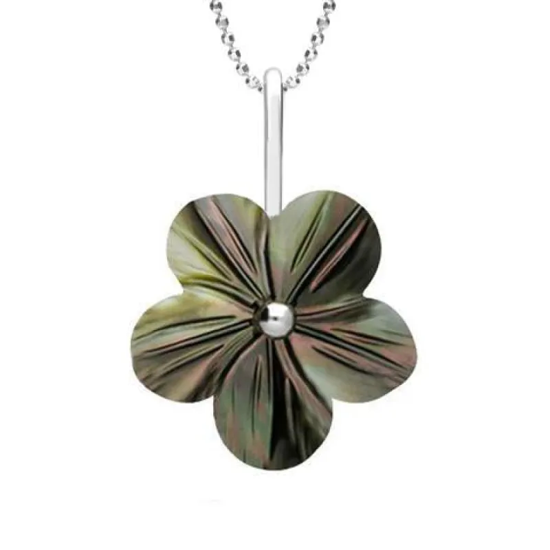 Sterling Silver Dark Mother of Pearl Tuberose 22mm Desert Rose Necklace sold by C.W. Sellors