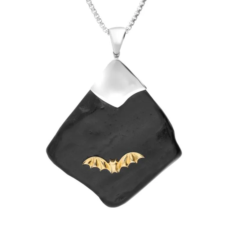 Sterling Silver 9ct Yellow Gold Whitby Jet Rough Abstract Bat Necklace sold by C.W. Sellors