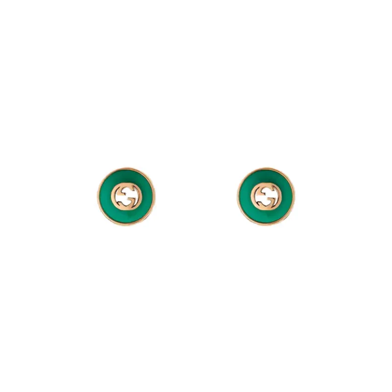 Gucci Interlocking 18ct Rose Gold Green Agate Stud Earrings sold by C.W. Sellors