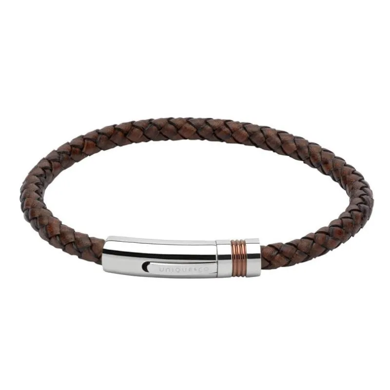 Unique & Co Stainless Steel Antique Brown Leather Bracelet sold by C.W. Sellors