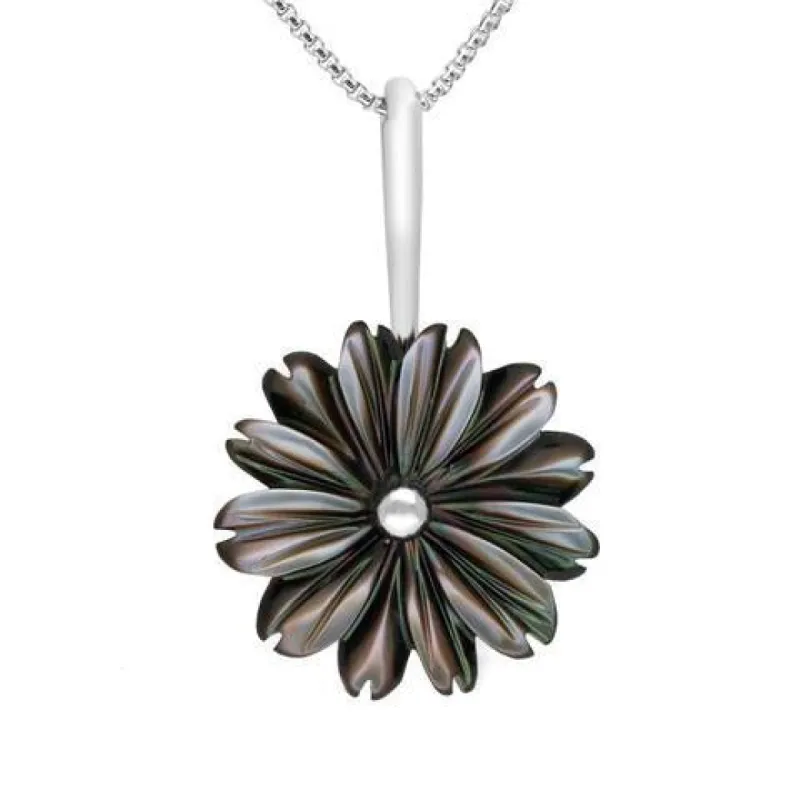 Sterling Silver Dark Mother of Pearl Tuberose 20mm Daisy Necklace sold by C.W. Sellors