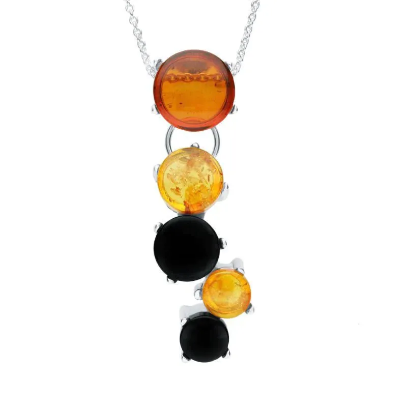 Sterling Silver Whitby Jet Amber Five Stone Graduated Cascade Necklace D sold by C.W. Sellors