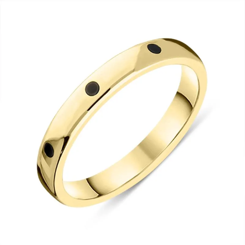 9ct Yellow Gold Whitby Jet 3mm Wedding Band Ring sold by C.W. Sellors