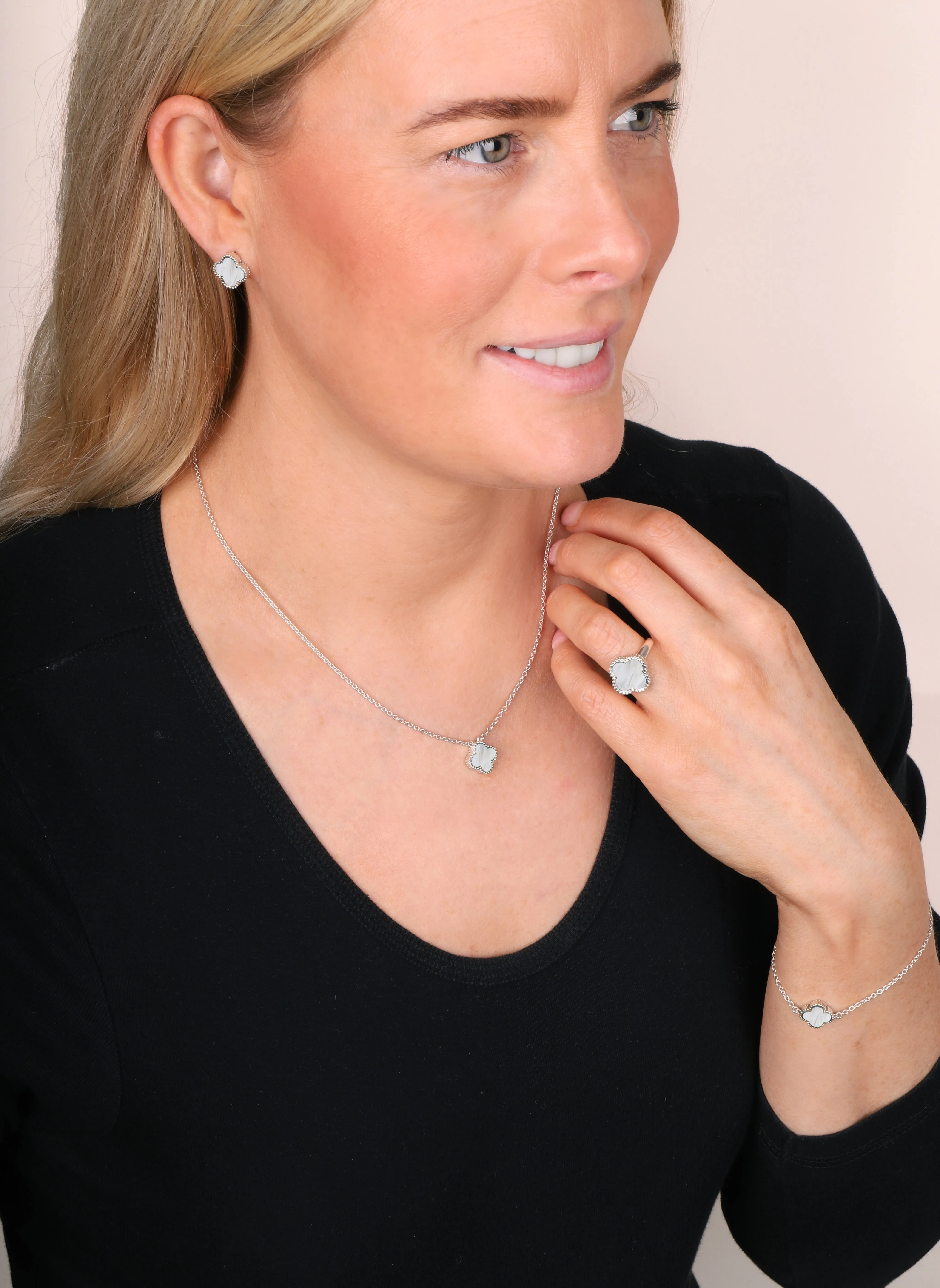 18ct Rose Gold White Mother of Pearl Bloom Small Four Leaf Clover Ball Edge Chain Necklet sold by C.W. Sellors product image thumbnail 2