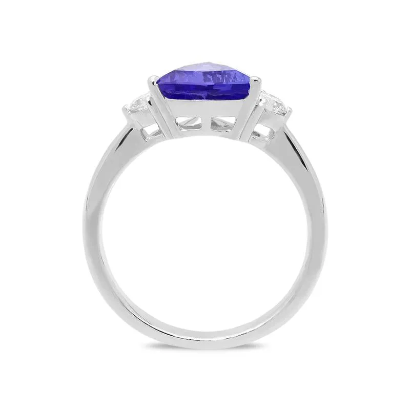 18ct White Gold 1.58ct Tanzanite and Diamond Three Stone Ring D sold by C.W. Sellors product image thumbnail 2