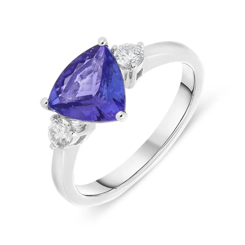 18ct White Gold 1.58ct Tanzanite and Diamond Three Stone Ring D sold by C.W. Sellors