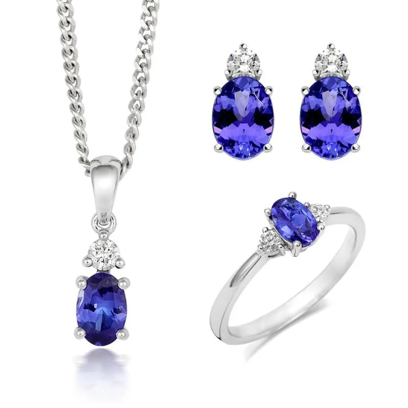 18ct White Gold Tanzanite Diamond Three Piece Gift Set sold by C.W. Sellors