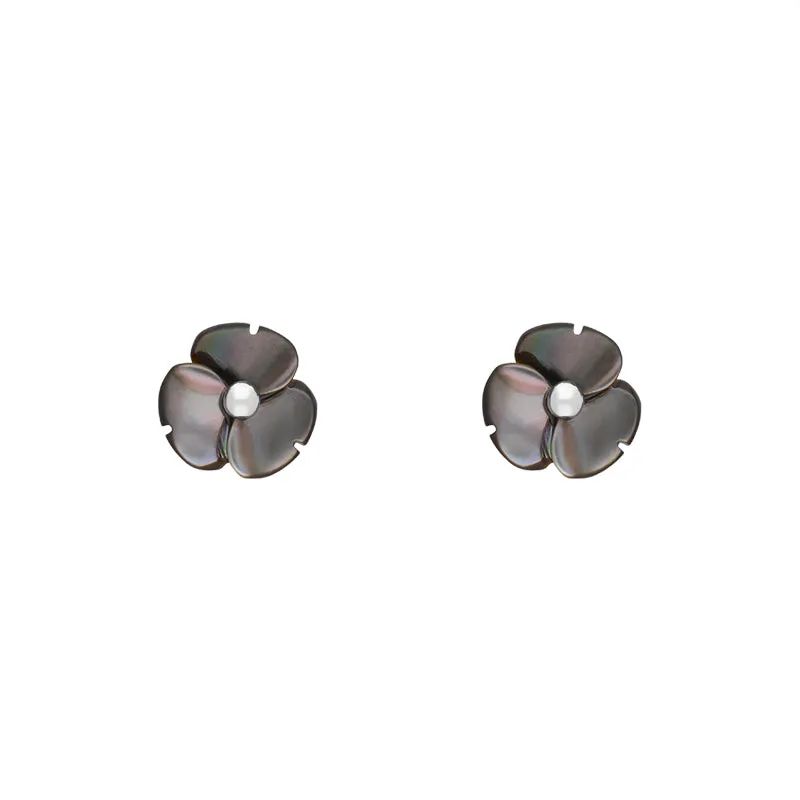 Sterling Silver Dark Mother of Pearl Tuberose 8mm Clover Stud Earrings sold by C.W. Sellors