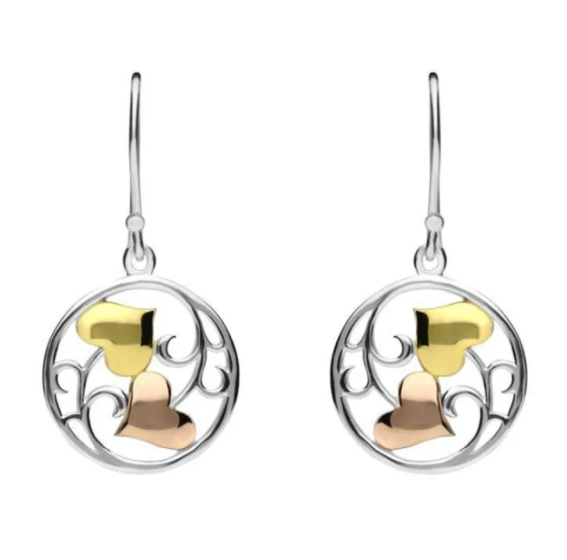 Yellow Rose Gold Sterling Silver Plated Heart and Vine Hook Earrings D sold by C.W. Sellors