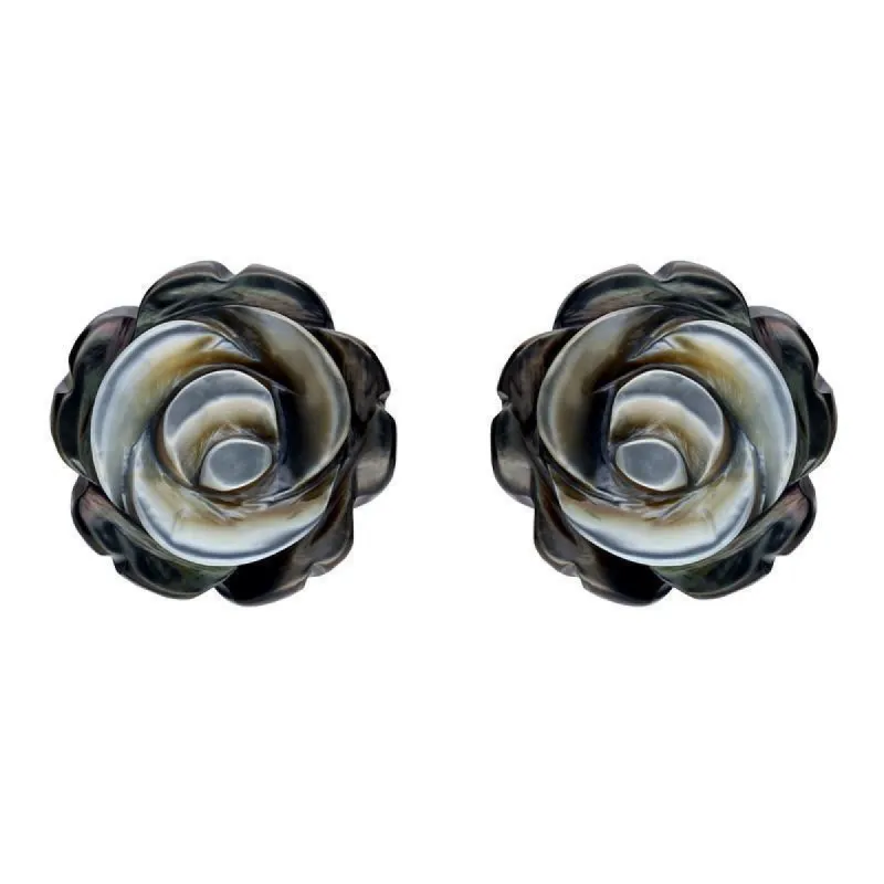 Sterling Silver Dark Mother of Pearl Tuberose 10mm Rose Stud Earrings sold by C.W. Sellors