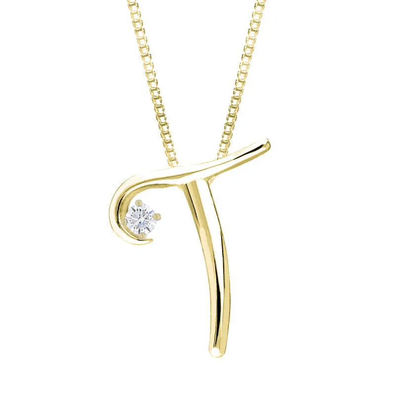 Love Letters 18ct Yellow Gold 0.10ct Diamond Initial T Necklace sold by C.W. Sellors