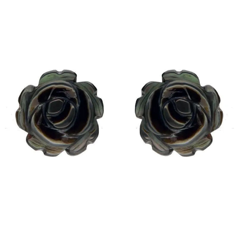 Sterling Silver Dark Mother of Pearl Tuberose 8mm Rose Stud Earrings sold by C.W. Sellors