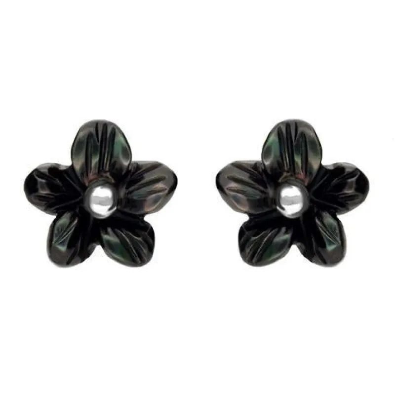 Sterling Silver Dark Mother of Pearl Tuberose 8mm Pansy Stud Earrings sold by C.W. Sellors