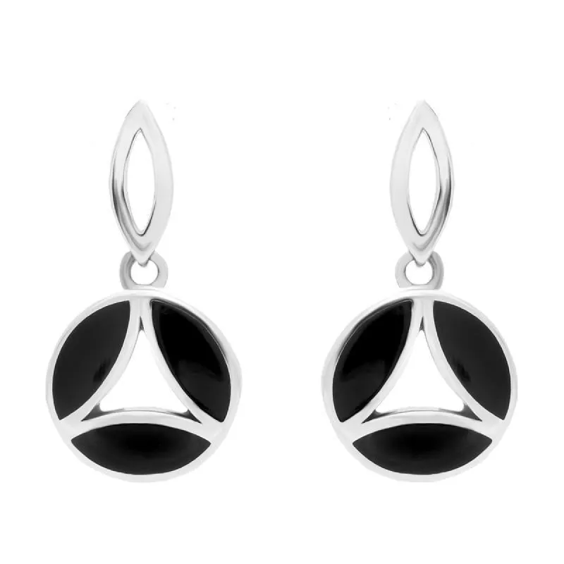 Sterling Silver Whitby Jet Round Three Stone Drop Earrings D sold by C.W. Sellors