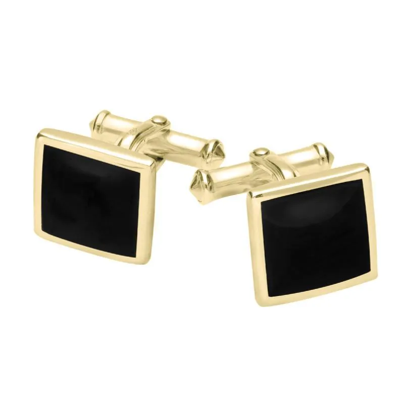 9ct Yellow Gold Whitby Jet Square Flat Cufflinks sold by C.W. Sellors